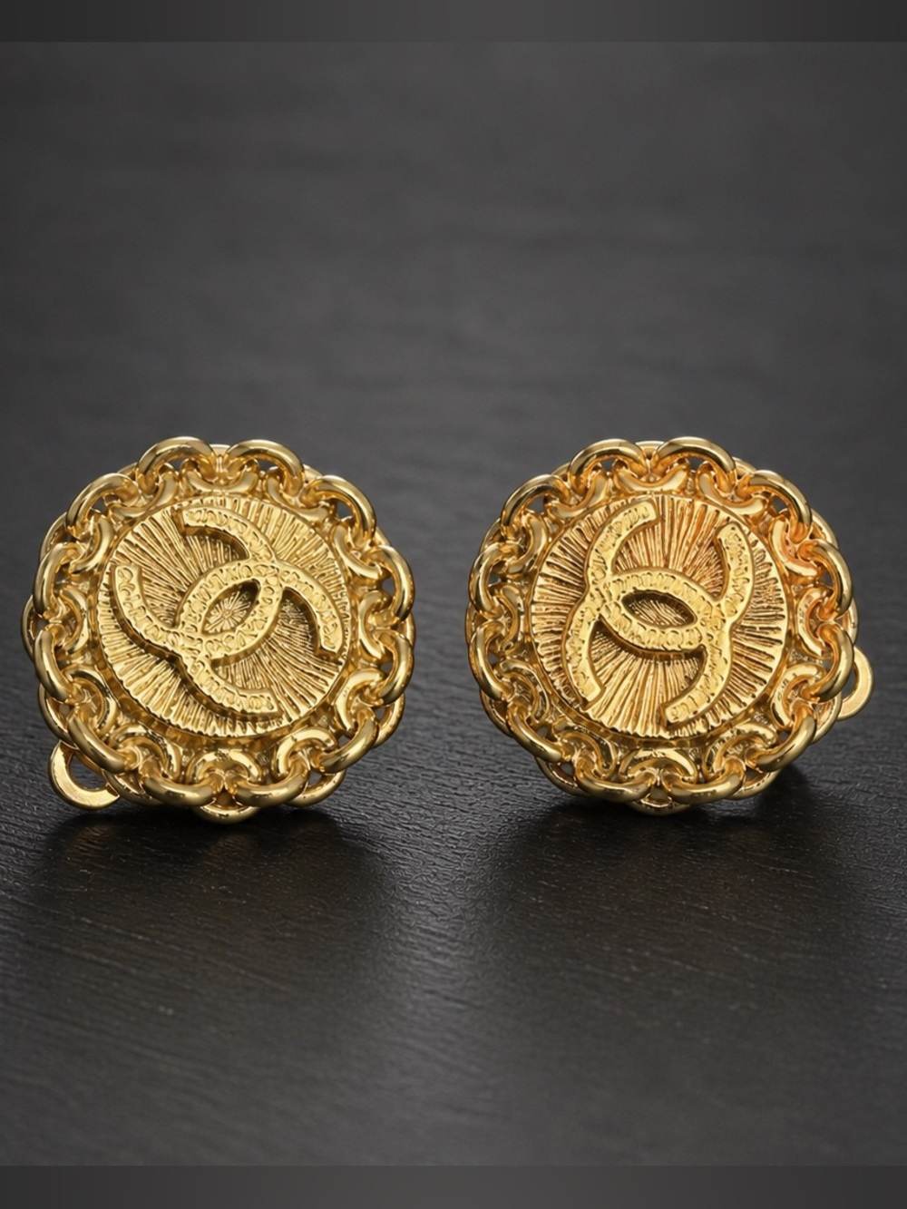 CHANEL 24k Gold Plated Baroque CC Logo Earrings w/ COA